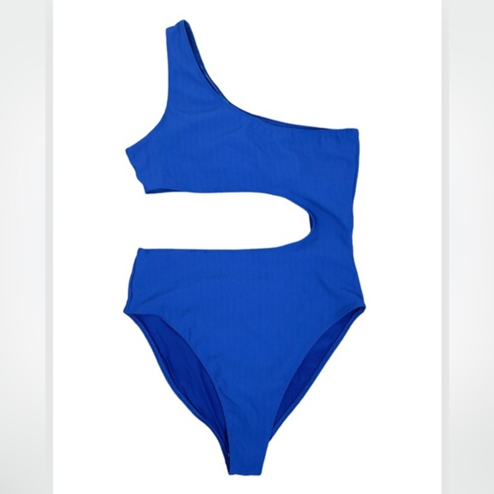 Double Zero Brand Royal Blue One Shoulder Shark Bite Cut Out Swimsuit Large